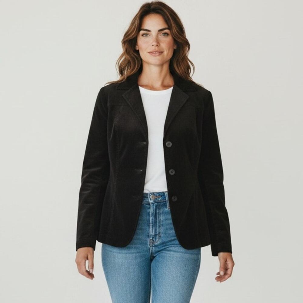 10 blazer black button-front jacket by Talbots cotton classic capsule quality
